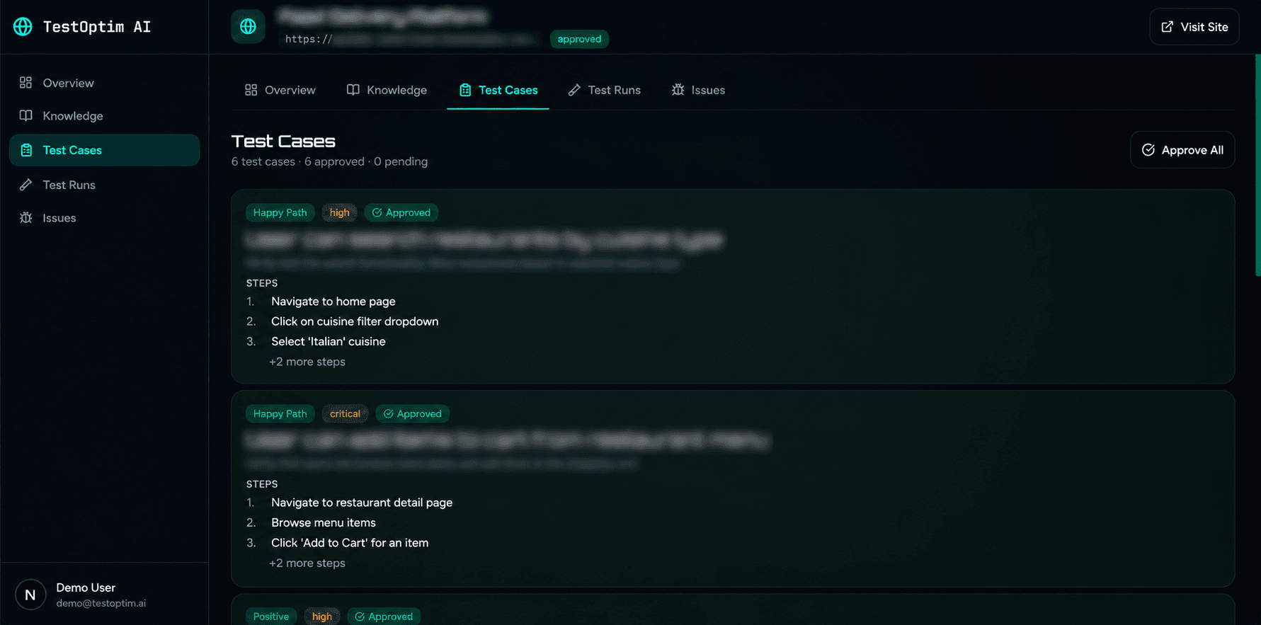 Auto-generated test suite in TestOptim AI
